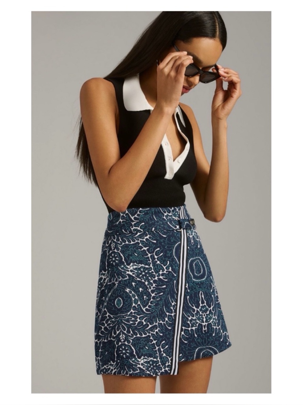 NWT Anthropologie Maeve Mini Wrap Skirt in Navy & White  Size Small